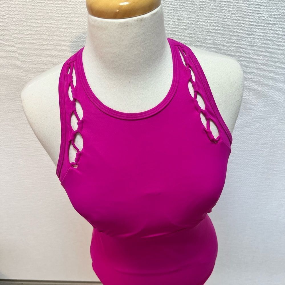 Athleta High Neck Bra Cup Loop Tankini Top Clematis 34D/DD - Picture 3 of 10